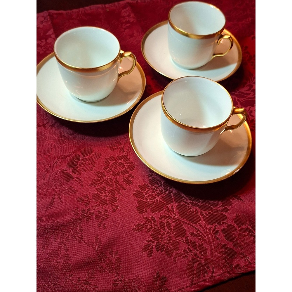 Haviland & Co Limoges France Gold Gilded Demitasse Espresso Cup Saucer Set of 3